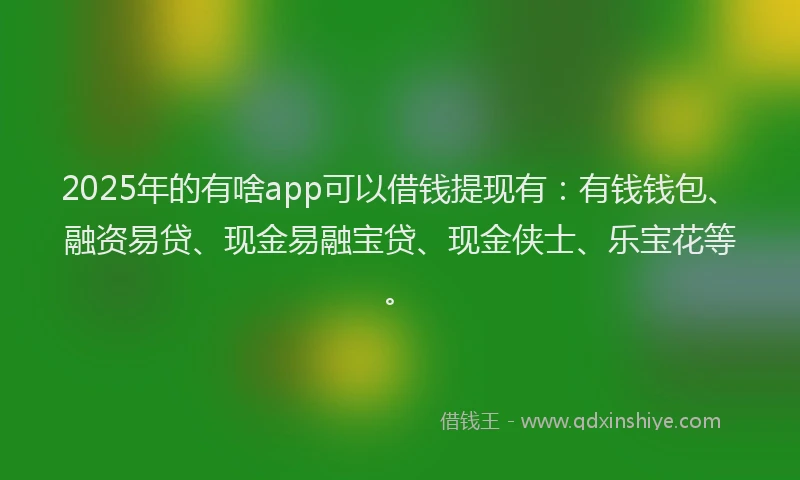 2025年的有啥app可以借钱提现有：有钱钱包、融资易贷、现金易融宝贷、现金侠士、乐宝花等。