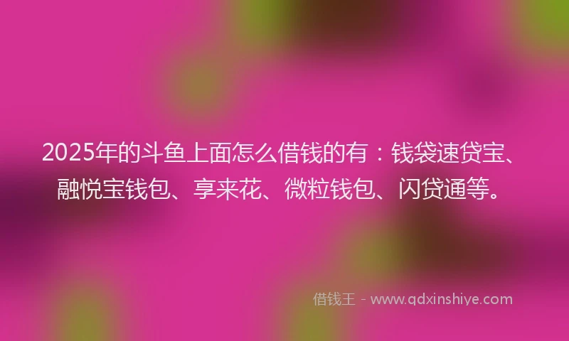 2025年的斗鱼上面怎么借钱的有：钱袋速贷宝、融悦宝钱包、享来花、微粒钱包、闪贷通等。