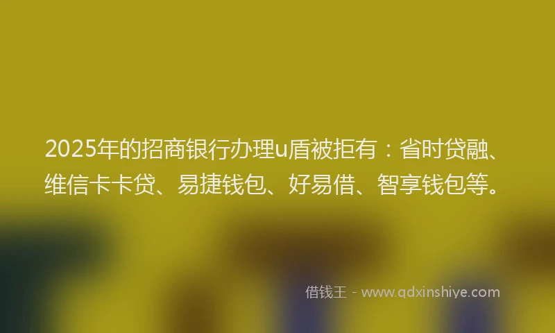 2025年的招商银行办理u盾被拒有：省时贷融、维信卡卡贷、易捷钱包、好易借、智享钱包等。