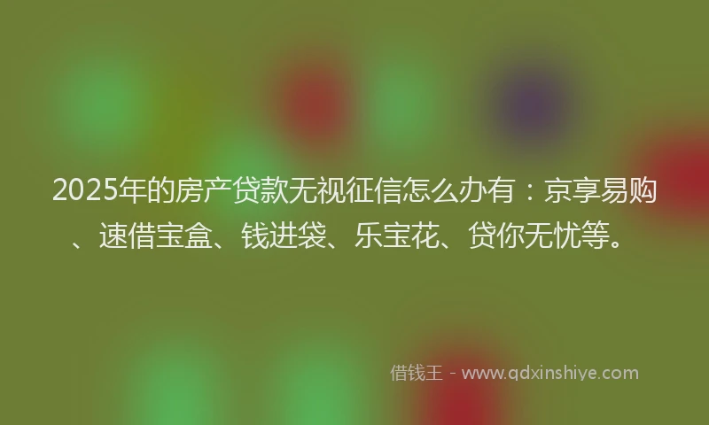 2025年的房产贷款无视征信怎么办有：京享易购、速借宝盒、钱进袋、乐宝花、贷你无忧等。