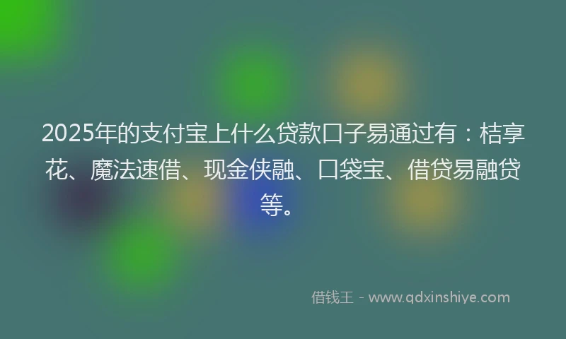 2025年的支付宝上什么贷款口子易通过有：桔享花、魔法速借、现金侠融、口袋宝、借贷易融贷等。