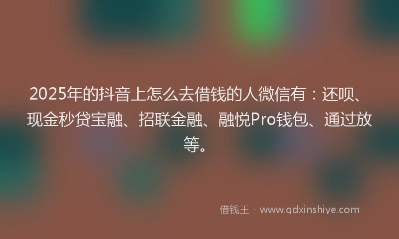 2025年的抖音上怎么去借钱的人微信有：还呗、现金秒贷宝融、招联金融、融悦Pro钱包、通过放等。