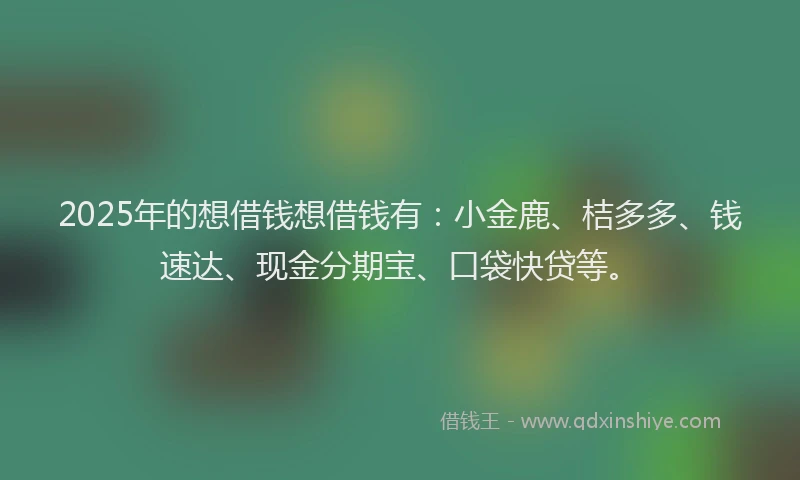 2025年的想借钱想借钱有：小金鹿、桔多多、钱速达、现金分期宝、口袋快贷等。