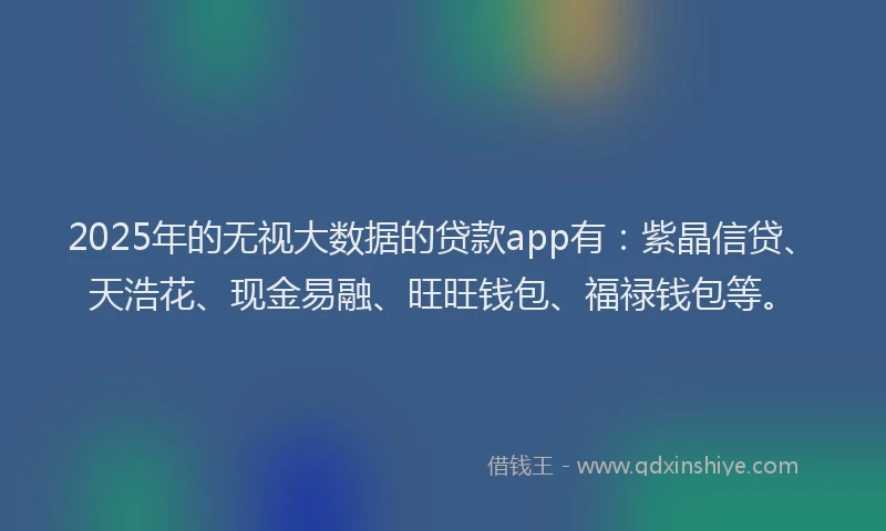 2025年的无视大数据的贷款app有：紫晶信贷、天浩花、现金易融、旺旺钱包、福禄钱包等。