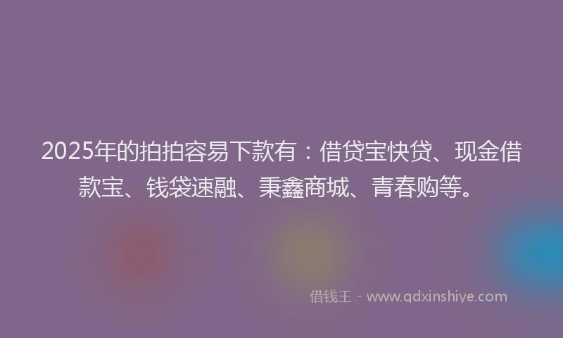 2025年的拍拍容易下款有：借贷宝快贷、现金借款宝、钱袋速融、秉鑫商城、青春购等。