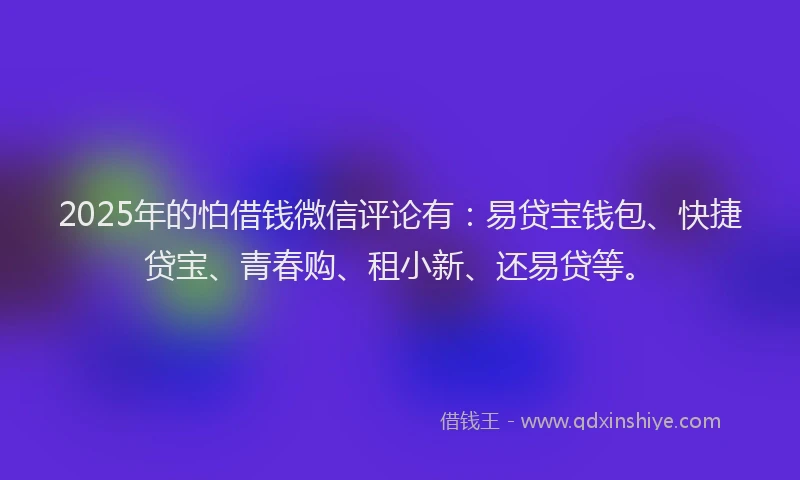 2025年的怕借钱微信评论有：易贷宝钱包、快捷贷宝、青春购、租小新、还易贷等。