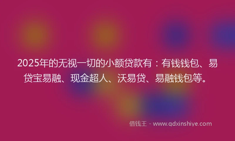 2025年的无视一切的小额贷款有：有钱钱包、易贷宝易融、现金超人、沃易贷、易融钱包等。