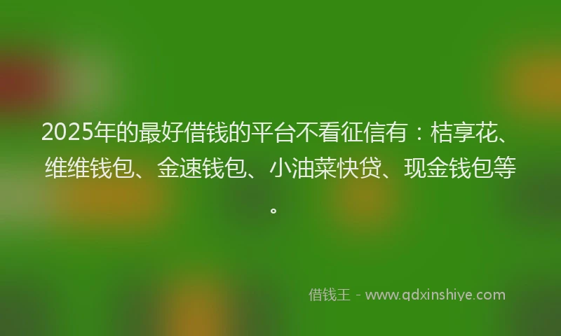 2025年的最好借钱的平台不看征信有：桔享花、维维钱包、金速钱包、小油菜快贷、现金钱包等。