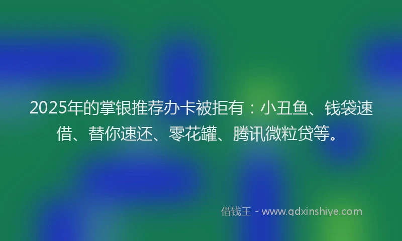 2025年的掌银推荐办卡被拒有：小丑鱼、钱袋速借、替你速还、零花罐、腾讯微粒贷等。