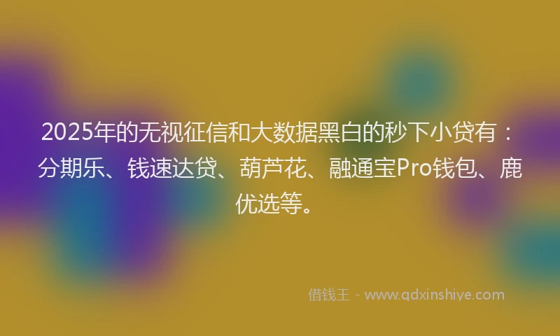 2025年的无视征信和大数据黑白的秒下小贷有：分期乐、钱速达贷、葫芦花、融通宝Pro钱包、鹿优选等。