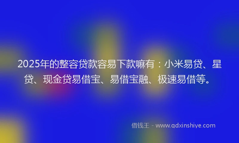 2025年的整容贷款容易下款嘛有：小米易贷、星贷、现金贷易借宝、易借宝融、极速易借等。