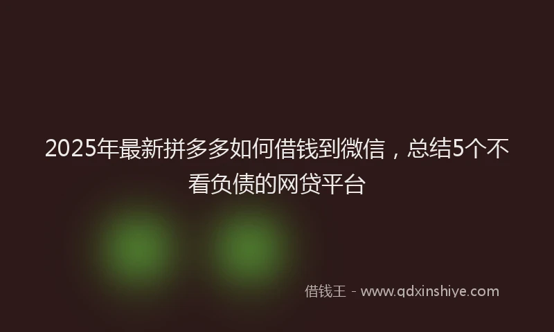 2025年最新拼多多如何借钱到微信，总结5个不看负债的网贷平台