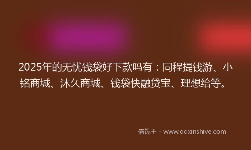 2025年的无忧钱袋好下款吗有：同程提钱游、小铭商城、沐久商城、钱袋快融贷宝、理想给等。