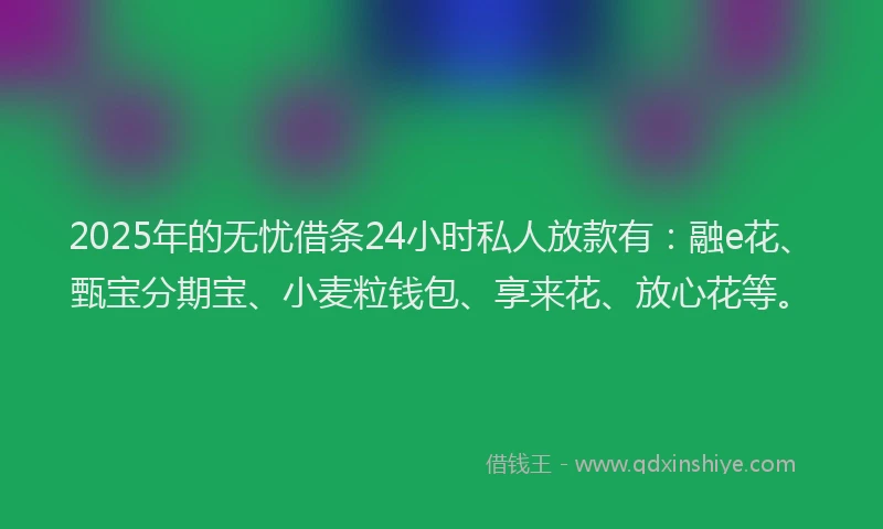 2025年的无忧借条24小时私人放款有：融e花、甄宝分期宝、小麦粒钱包、享来花、放心花等。