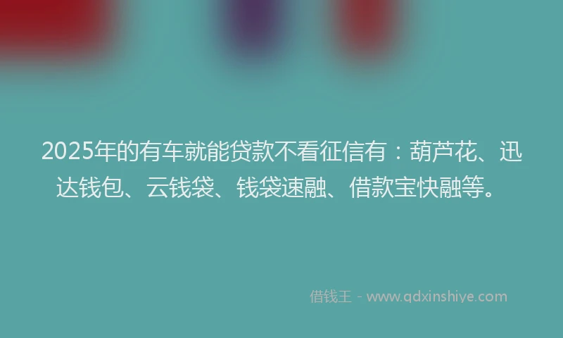 2025年的有车就能贷款不看征信有：葫芦花、迅达钱包、云钱袋、钱袋速融、借款宝快融等。