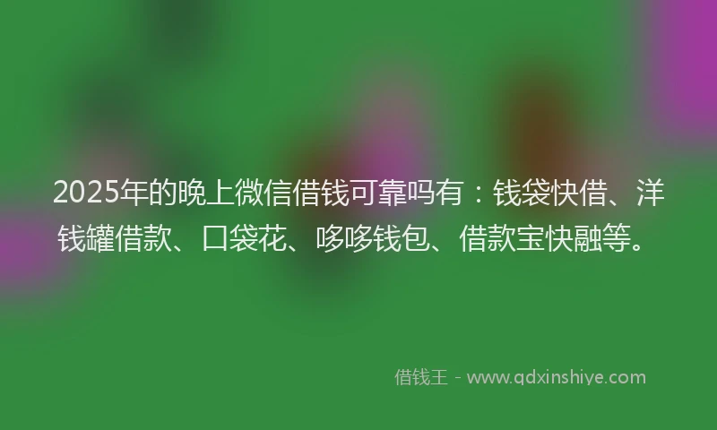 2025年的晚上微信借钱可靠吗有：钱袋快借、洋钱罐借款、口袋花、哆哆钱包、借款宝快融等。
