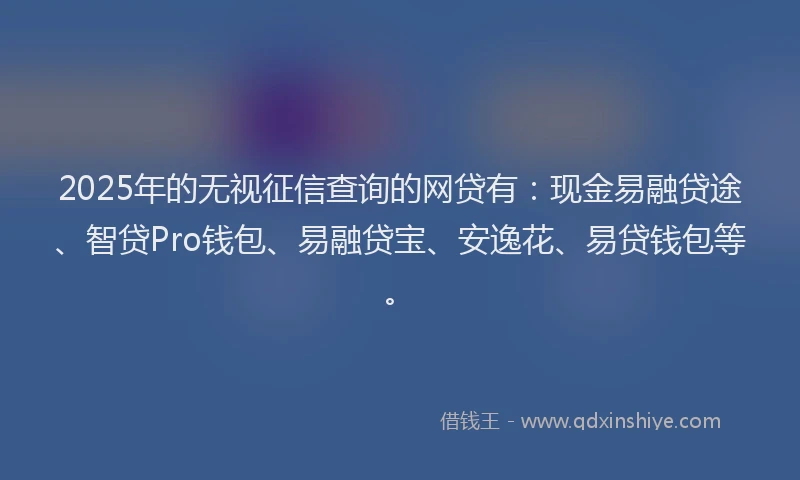 2025年的无视征信查询的网贷有：现金易融贷途、智贷Pro钱包、易融贷宝、安逸花、易贷钱包等。