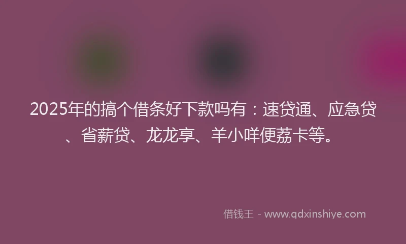 2025年的搞个借条好下款吗有：速贷通、应急贷、省薪贷、龙龙享、羊小咩便荔卡等。