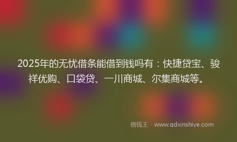 2025年的无忧借条能借到钱吗有：快捷贷宝、骏祥优购、口袋贷、一川商城、尔集商城等。