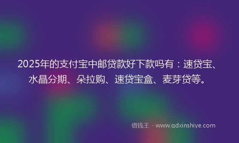 2025年的支付宝中邮贷款好下款吗有：速贷宝、水晶分期、朵拉购、速贷宝盒、麦芽贷等。