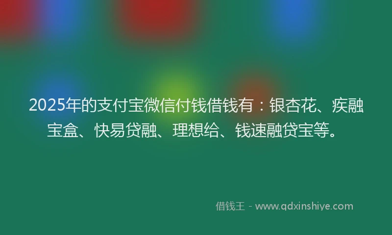 2025年的支付宝微信付钱借钱有：银杏花、疾融宝盒、快易贷融、理想给、钱速融贷宝等。