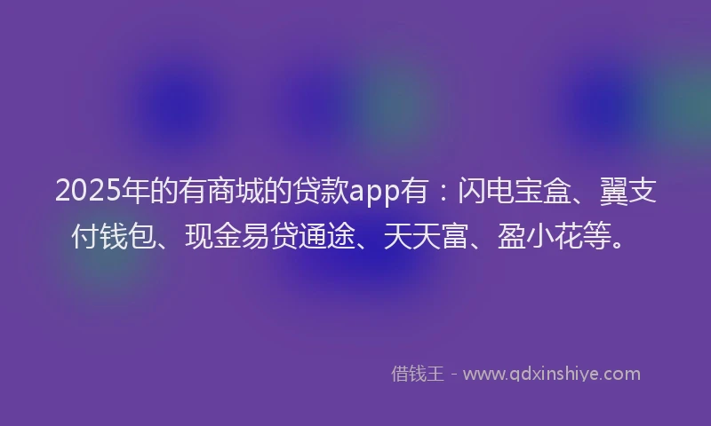 2025年的有商城的贷款app有：闪电宝盒、翼支付钱包、现金易贷通途、天天富、盈小花等。