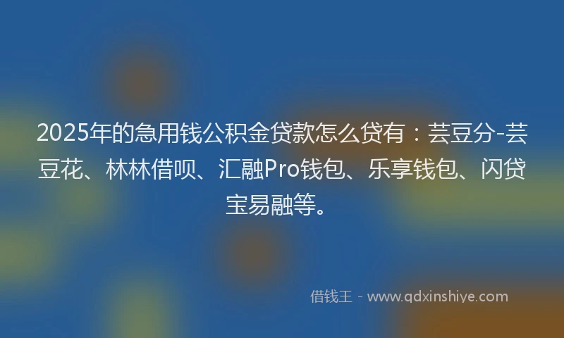 2025年的急用钱公积金贷款怎么贷有：芸豆分-芸豆花、林林借呗、汇融Pro钱包、乐享钱包、闪贷宝易融等。