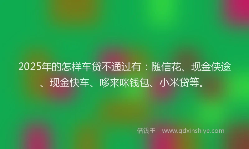 2025年的怎样车贷不通过有：随信花、现金侠途、现金快车、哆来咪钱包、小米贷等。