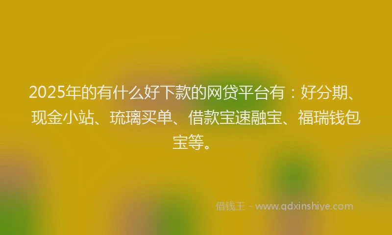 2025年的有什么好下款的网贷平台有：好分期、现金小站、琉璃买单、借款宝速融宝、福瑞钱包宝等。