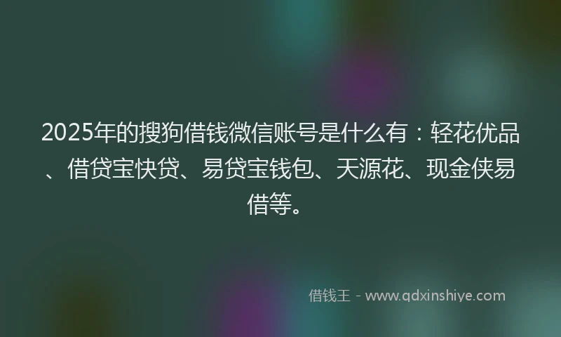 2025年的搜狗借钱微信账号是什么有：轻花优品、借贷宝快贷、易贷宝钱包、天源花、现金侠易借等。