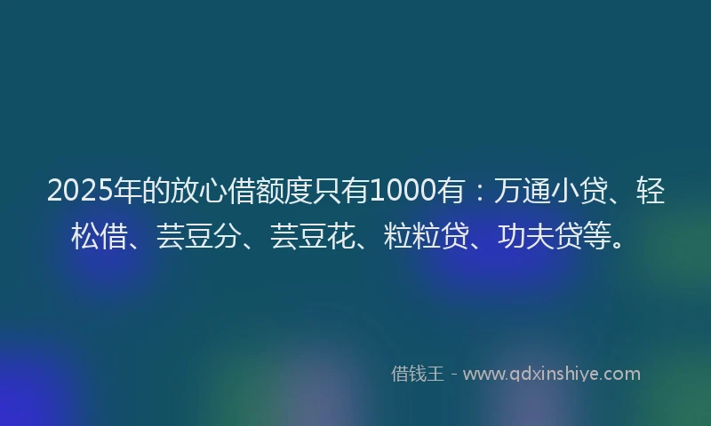 2025年的放心借额度只有1000有：万通小贷、轻松借、芸豆分、芸豆花、粒粒贷、功夫贷等。
