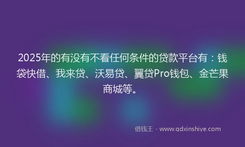 2025年的有没有不看任何条件的贷款平台有：钱袋快借、我来贷、沃易贷、翼贷Pro钱包、金芒果商城等。