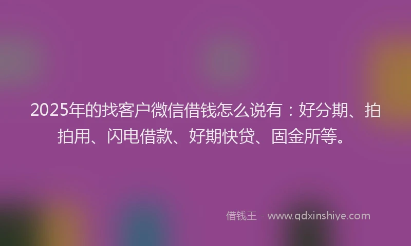 2025年的找客户微信借钱怎么说有：好分期、拍拍用、闪电借款、好期快贷、固金所等。