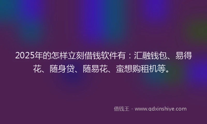 2025年的怎样立刻借钱软件有：汇融钱包、易得花、随身贷、随易花、蛮想购租机等。