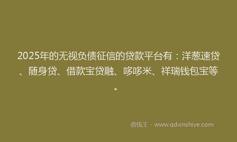 2025年的无视负债征信的贷款平台有：洋葱速贷、随身贷、借款宝贷融、哆哆米、祥瑞钱包宝等。