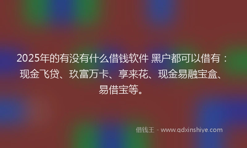 2025年的有没有什么借钱软件 黑户都可以借有：现金飞贷、玖富万卡、享来花、现金易融宝盒、易借宝等。