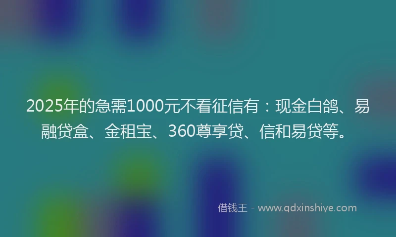 2025年的急需1000元不看征信有：现金白鸽、易融贷盒、金租宝、360尊享贷、信和易贷等。