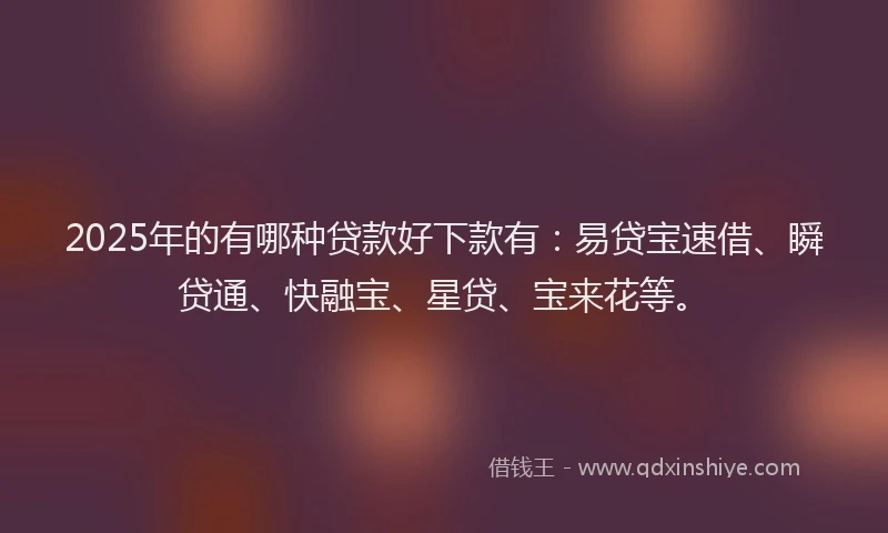 2025年的有哪种贷款好下款有：易贷宝速借、瞬贷通、快融宝、星贷、宝来花等。