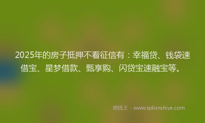 2025年的房子抵押不看征信有：幸福贷、钱袋速借宝、星梦借款、甄享购、闪贷宝速融宝等。