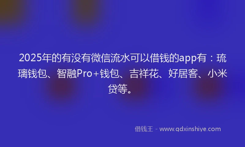 2025年的有没有微信流水可以借钱的app有：琉璃钱包、智融Pro+钱包、吉祥花、好居客、小米贷等。