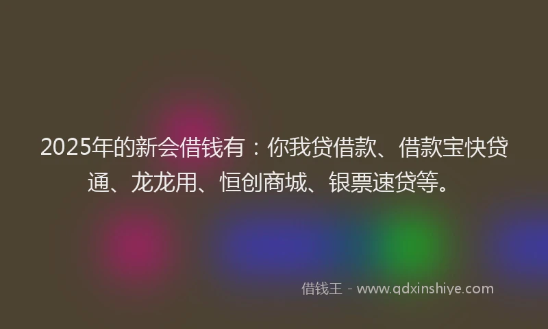 2025年的新会借钱有：你我贷借款、借款宝快贷通、龙龙用、恒创商城、银票速贷等。