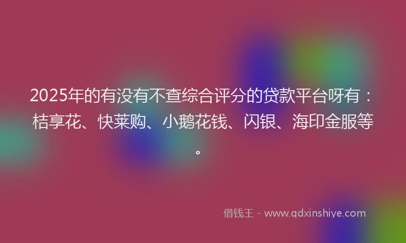 2025年的有没有不查综合评分的贷款平台呀有：桔享花、快莱购、小鹅花钱、闪银、海印金服等。