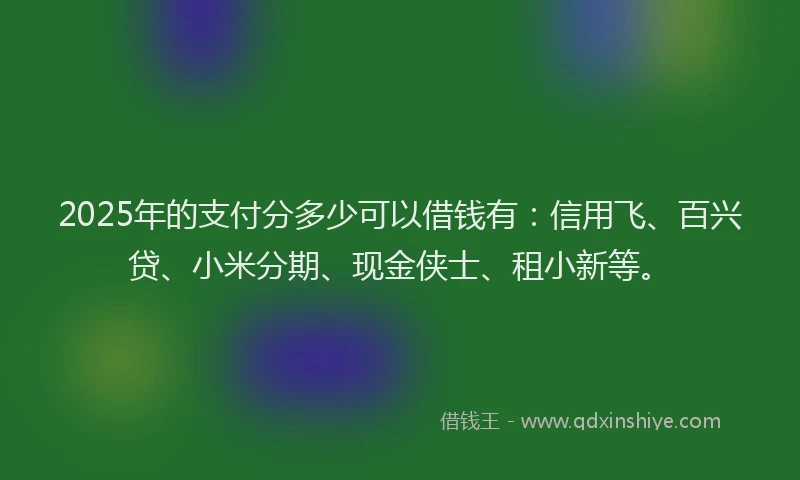 2025年的支付分多少可以借钱有：信用飞、百兴贷、小米分期、现金侠士、租小新等。