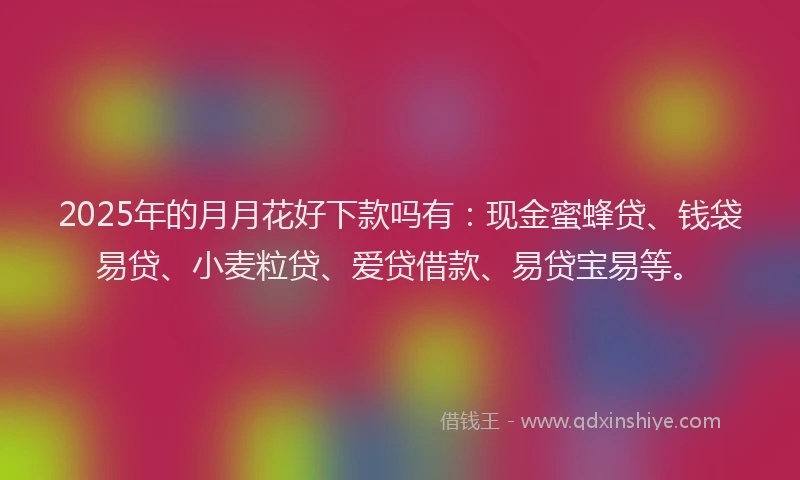 2025年的月月花好下款吗有：现金蜜蜂贷、钱袋易贷、小麦粒贷、爱贷借款、易贷宝易等。