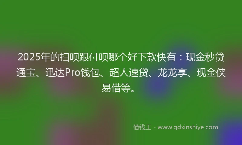 2025年的扫呗跟付呗哪个好下款快有：现金秒贷通宝、迅达Pro钱包、超人速贷、龙龙享、现金侠易借等。