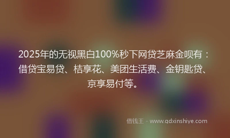 2025年的无视黑白100%秒下网贷芝麻金呗有：借贷宝易贷、桔享花、美团生活费、金钥匙贷、京享易付等。