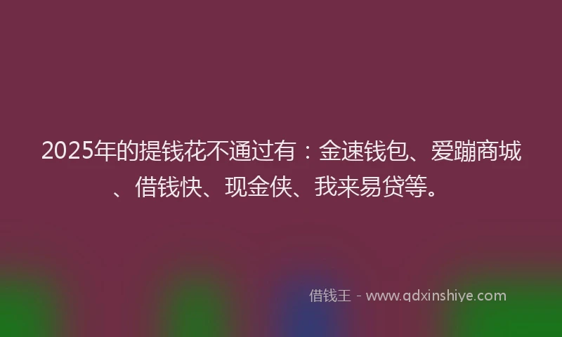 2025年的提钱花不通过有：金速钱包、爱蹦商城、借钱快、现金侠、我来易贷等。