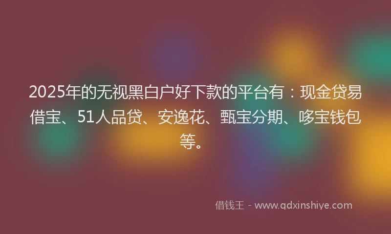 2025年的无视黑白户好下款的平台有：现金贷易借宝、51人品贷、安逸花、甄宝分期、哆宝钱包等。