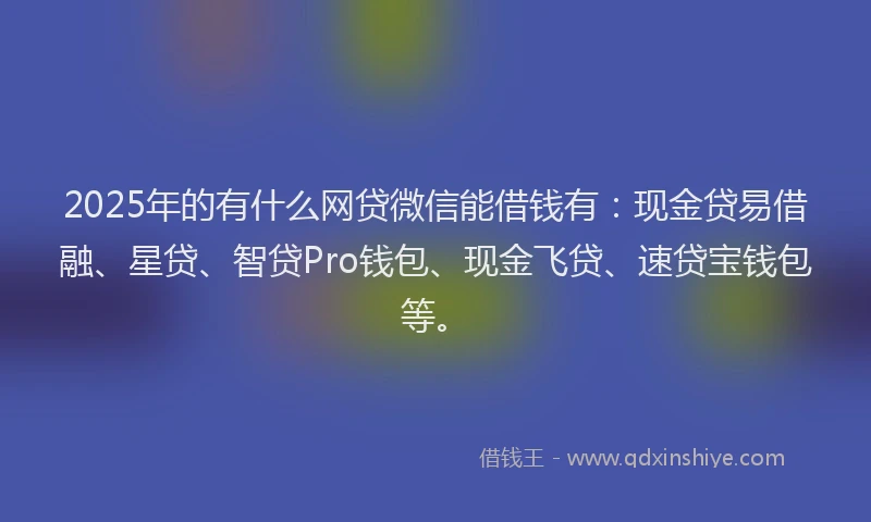 2025年的有什么网贷微信能借钱有：现金贷易借融、星贷、智贷Pro钱包、现金飞贷、速贷宝钱包等。