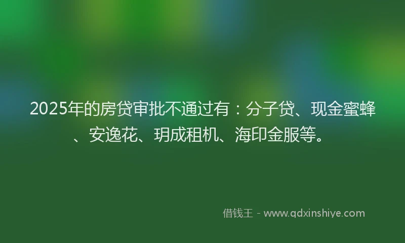 2025年的房贷审批不通过有：分子贷、现金蜜蜂、安逸花、玥成租机、海印金服等。